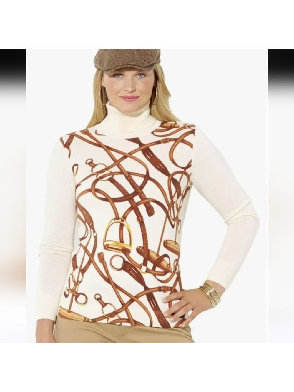 Lauren Ralph Lauren Equestrian Horsebit Turtleneck Sweater, Size PM